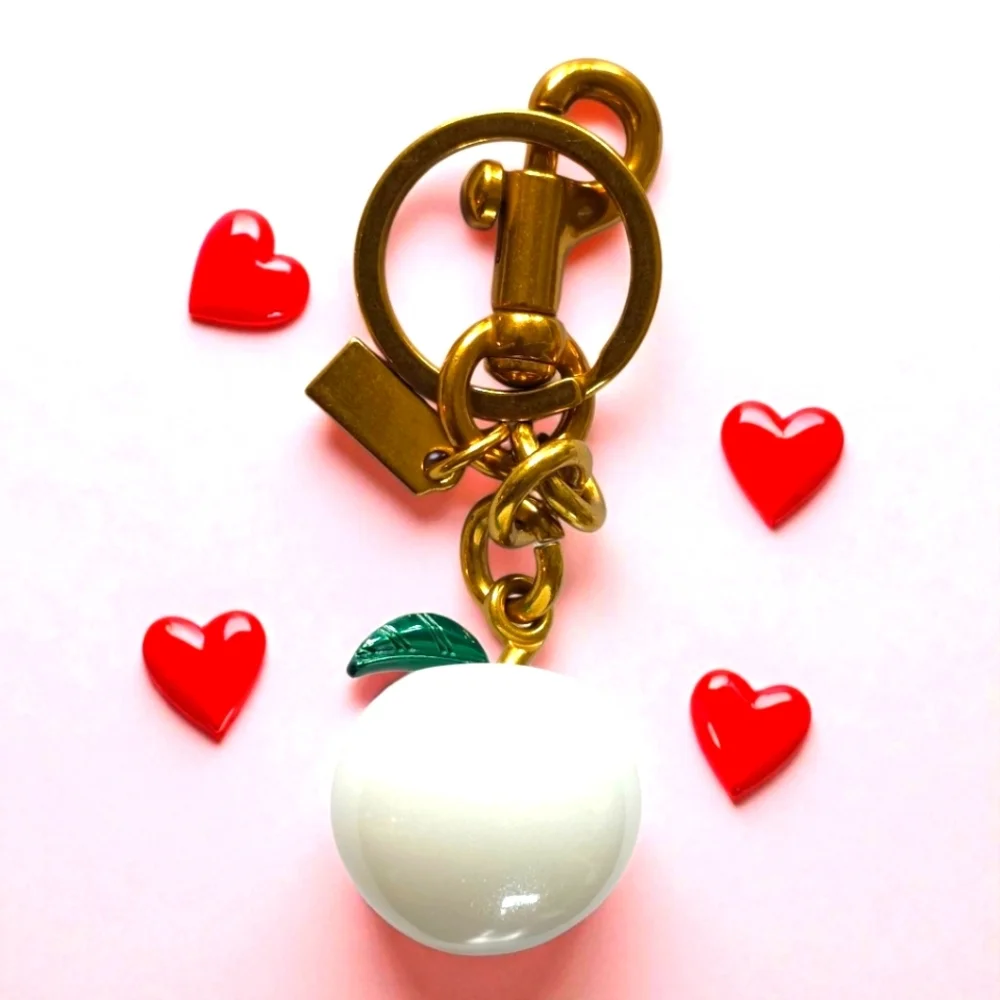 NEW White and Matte Gold Apple Purse Charm and Keyholder